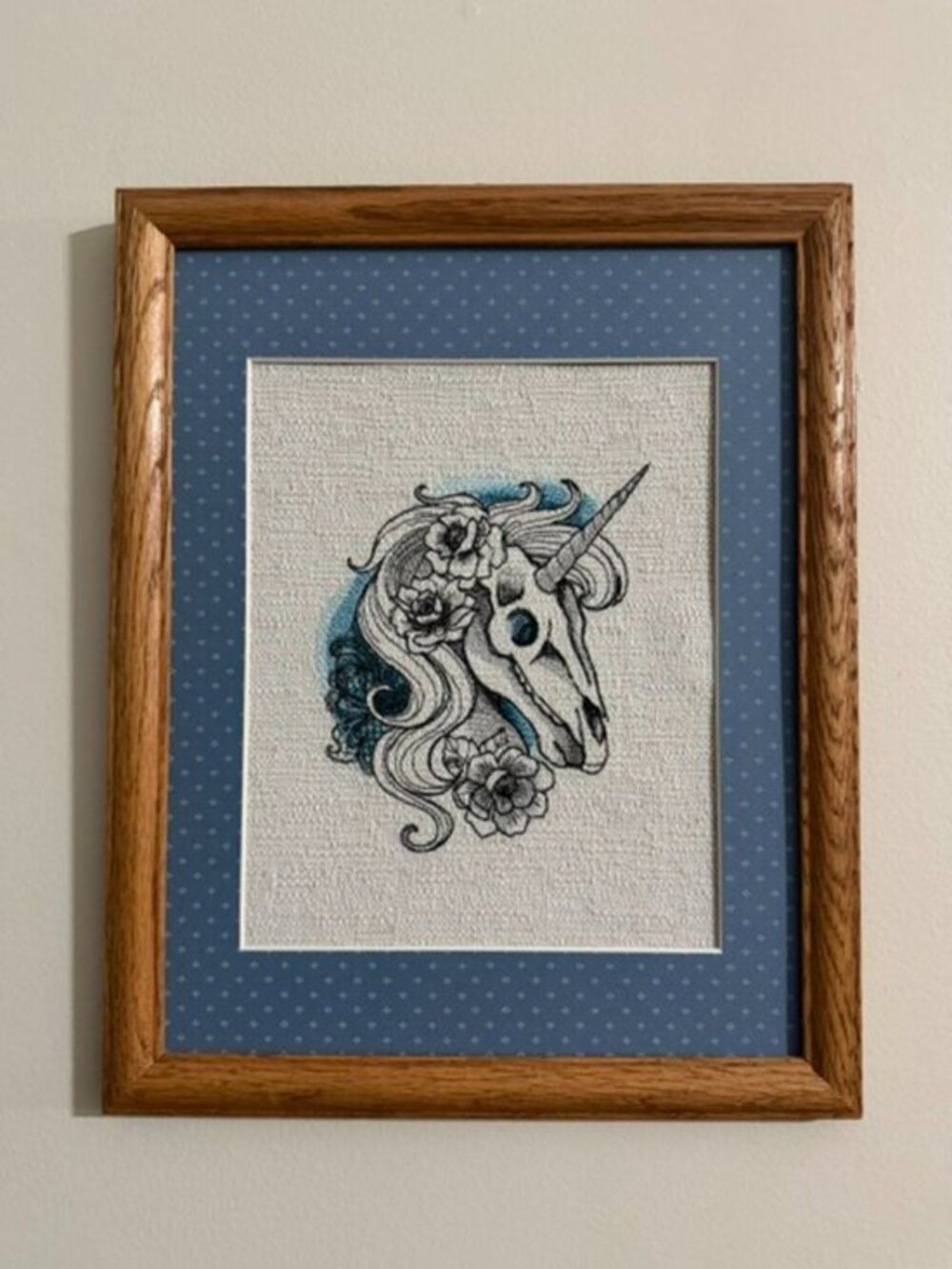 Homemade Unicorn Skull Embroidery Art 11X14